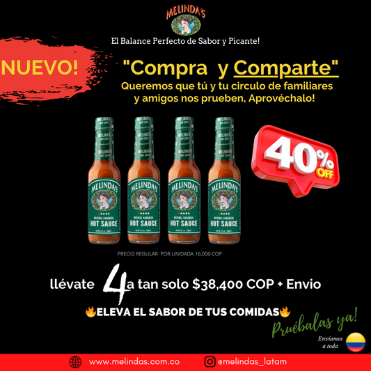 COMBO- "Compra y Comparte" - 4 Salsas Melinda´s Hot Sauce 148ml a un precio de "locos"